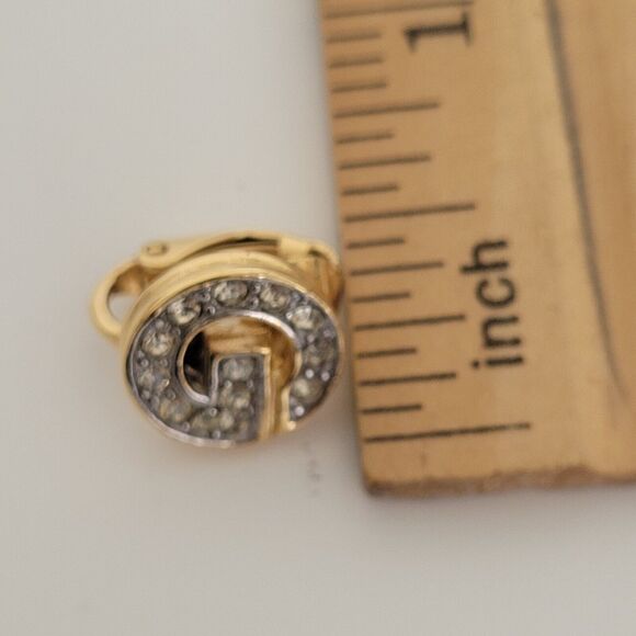 GIVENCHY G Vintage Rhinestones Gold Pendant Necklace Chain Clip On Earrings Set - Picture 10 of 11